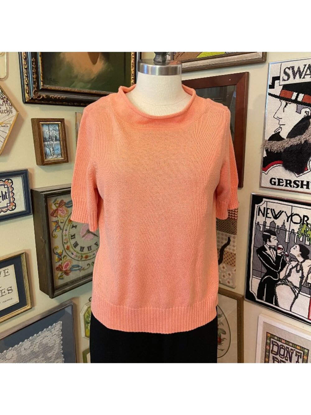 Pendleton Cantaloupe Orange Cotton Rayon Short Sleeve Knit Sweater Size XL
